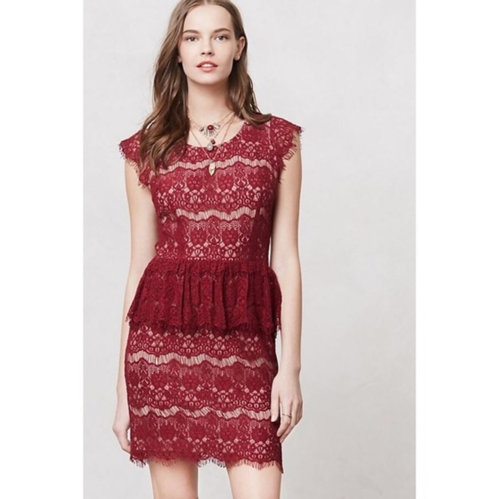 [Anthropologie] Maeve Elsa Peplum Lace Dress Sz L - Picture 2 of 7
